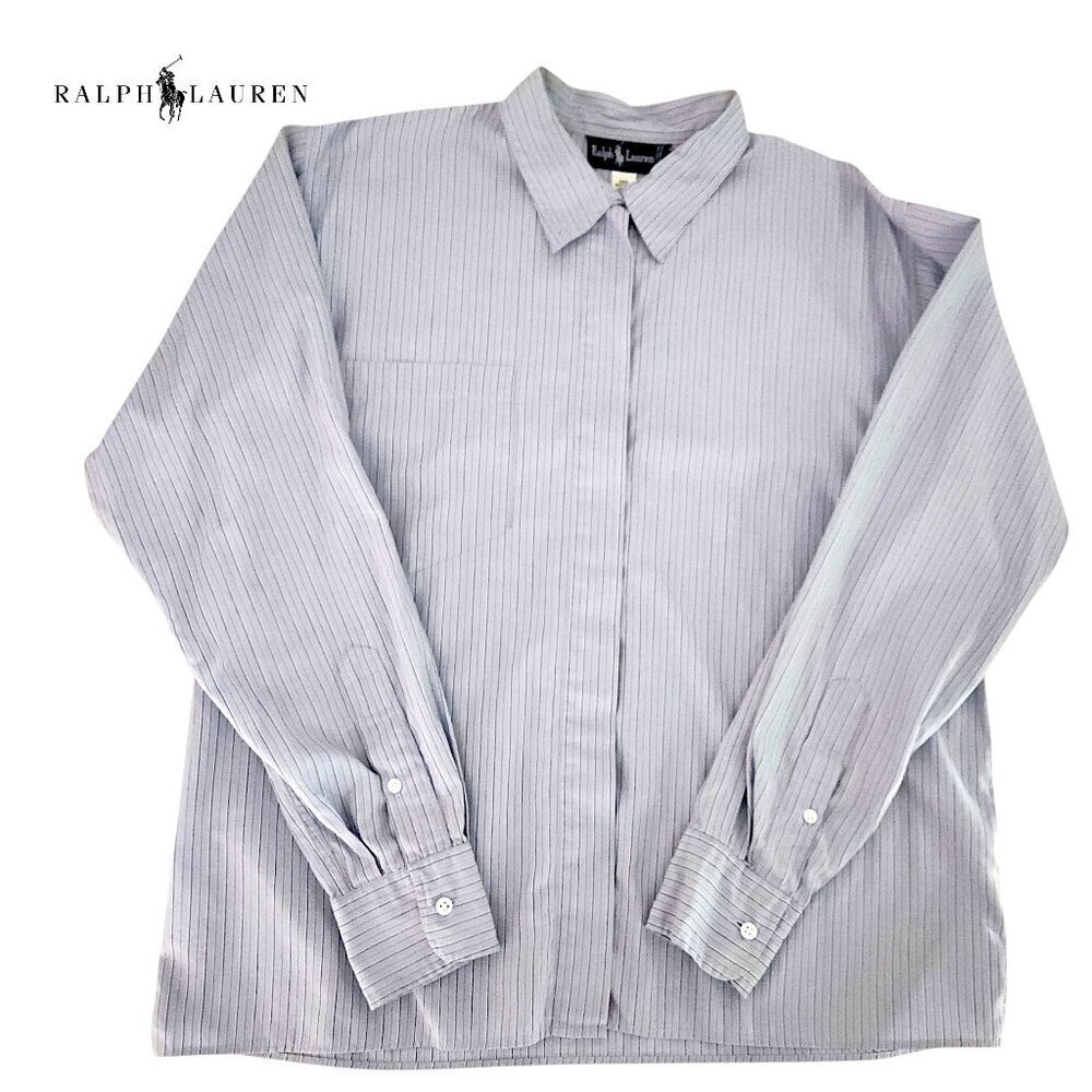 POLO RALPH LAUREN Blue Label Striped Cotton Loop-Collar Shirt women’s 10